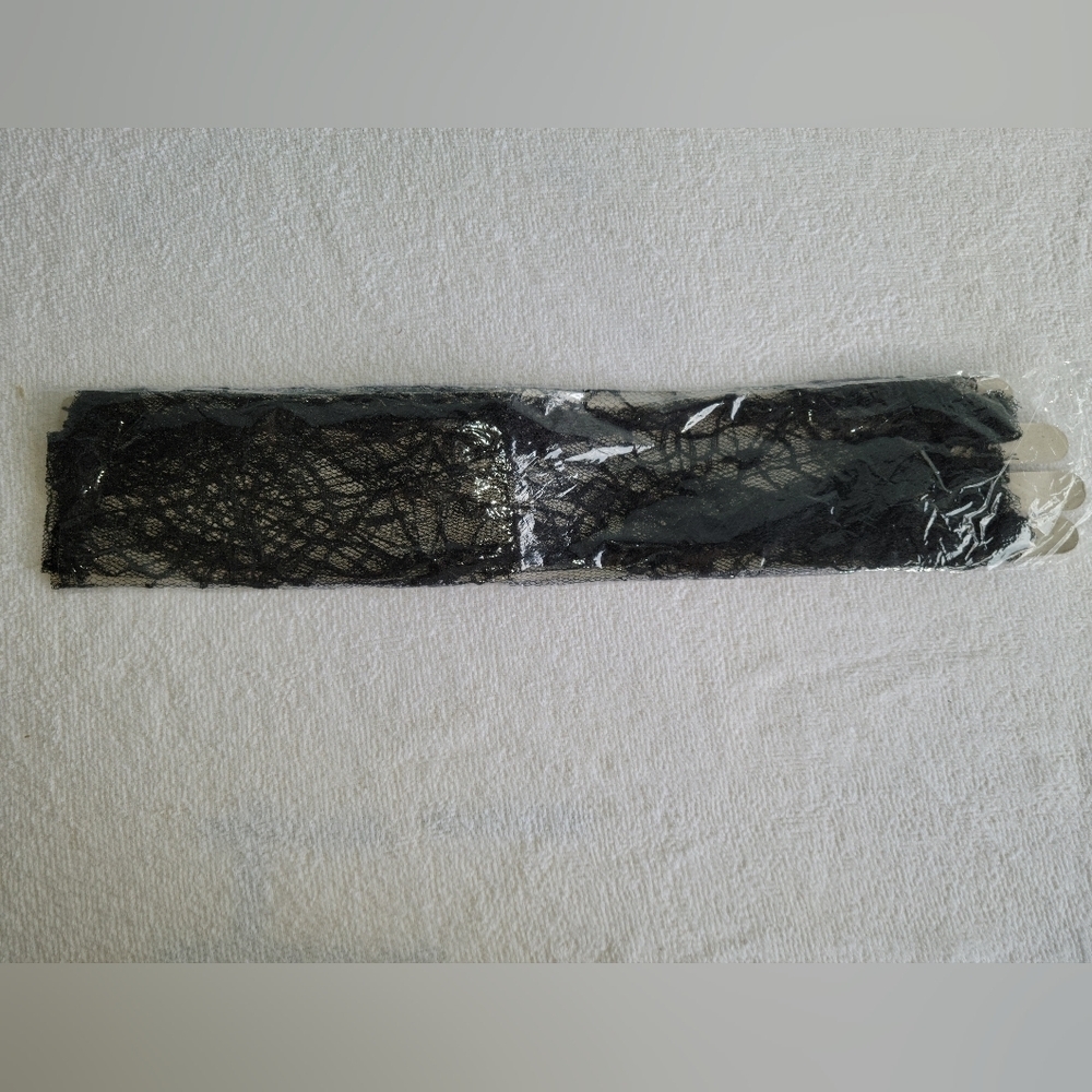 Long black lace spiderweb fingerless gloves